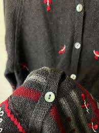 Cottagecore Blood Red on Gray Vintage Embroidered Floral Cardigan - Etsy