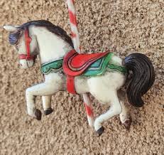Vintage White Carousel Horse Pony Ornament Black Mane ...