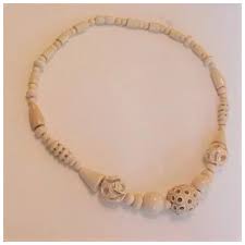 Galalith Carved and Pierced Beads Necklace. For Sale at Ruby Lane