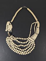 Vintage Carved Bead Necklace Camel Multi Strand Statement Tribal Ethnic 80's | eBay