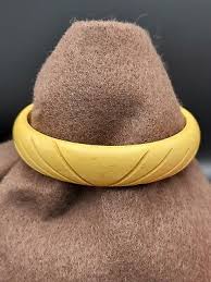 Blonde Bakelite Hand Carved Bangle w/Reverse Carved Lines ...