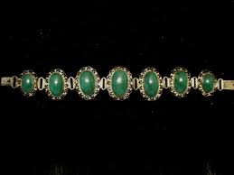 Antique Vintage Chinese Cabochon Green Jade Stone Silver ...