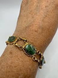 Vintage Green Jade Bracelet Gold Filled - Etsy
