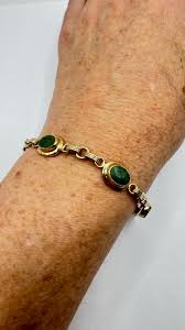 Vintage Green Jade Bracelet Gold Filled - Etsy