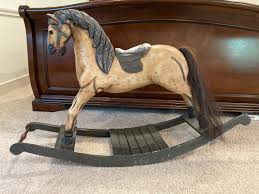 Vintage Wood Rocking Horse Carousel Glass Eyes Horsehair ...