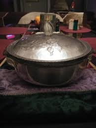 Vintage 1950's hammered Aluminum and Glass Casarole Dish with Rosebud Lid | eBay