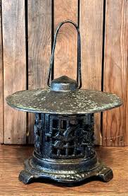 Vintage Japanese Cast Iron Blue/Green Pagoda Garden Lantern ...
