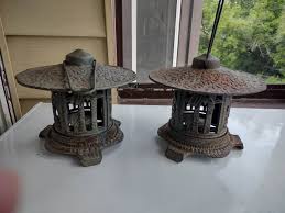 2 Antique Chinese Cast Iron Pagoda Garden Lanterns | eBay