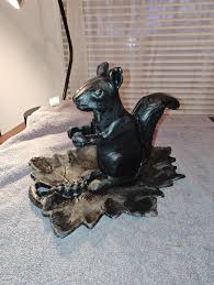 Black Cast Squirrel Nutcracker on Leaf With Grapes Tray 11 H ...