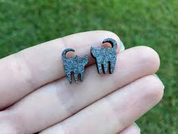 Halloween Earrings, Bat Skull Gnome Moon Black Cat Earrings, Skull Wood Studs, Halloween Studs, Small Fall Earrings, Halloween Studs - Etsy