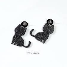 Wholesale Halloween Women Fashion Cute Glitter Skull Cat Asymmetrical Acrylic Dangle Earrings
