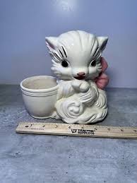 Vintage Pink Cat Planter By Hull Pottery. Fun And Old! Bud Vase/organizer. READ | eBay