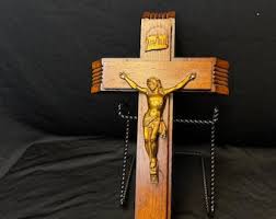 Vintage Antique Ornate Metal Brass Wood Wooden Cross ...