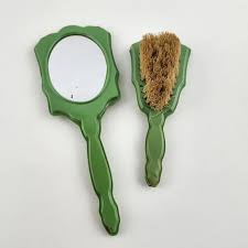 Antique 1930s Green With Gold Painted Detail Plastic Brush ...