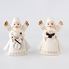 2 Vtg Japan Porcelain Christmas Angel Playing Violin & Song ...