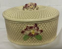 Vintage Large Ceramic Diamond Pattern “Flower” Trinket Box ...