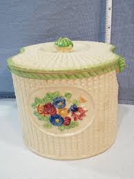 Vintage Biscuit Jar Ceramic Made In Japan Flowers Woven ...