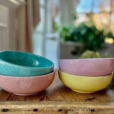 Vintage Pair of USA Mccoy Pottery Cereal Bowls, Teal/pink - Etsy