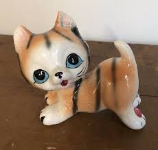 Vintage Kitschy Cat Playful Kitten Figurine, Striped Orange Blue Eyes Read | eBay