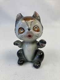 2 Vintage Calico Kittens Cats Rhinestone Eyes Ceramic Figurines MCM Japan EUC | eBay
