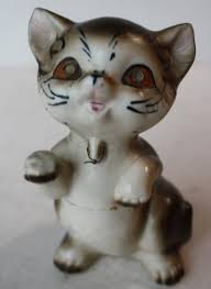 Cat Kitten Jeweled Eyes Paw Up Sitting Up Ceramic Hand Painted Cat Figurine VTG | eBay