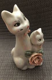 Vintage Lusterware White Ceramic Cat Pair Couple Mother ...