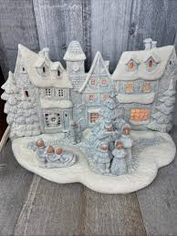 Vintage Ceramic Mold Village Scene Lighted Blue Sparkly 16 ...