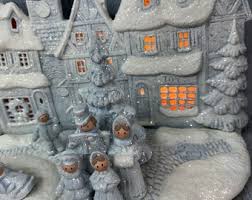 Vintage Ceramic Mold Village Scene Lighted Blue Sparkly 16 ...