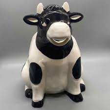 Vintage Sitting Cow Ceramic Pitcher Flower Vase Rustic ...