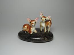 Deer Family Mounted On Stone Base Bone China Japan Miniature ...