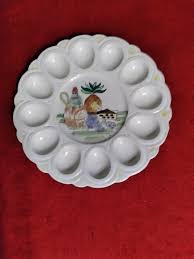 VINTAGE 10" Hand Painted POTTERY DEVILED EGG PL ATTER ...