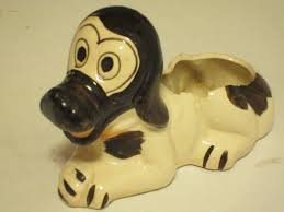 Vintage Japan Porcelain Ceramic Pottery Figural Black White Dog Planter Pot