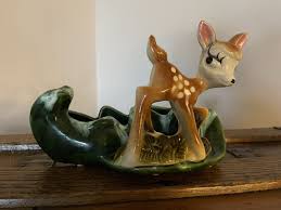 Vintage Mid Century Bambi Baby Deer Fawn Drip Glaze Green ...