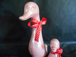 Pair of Pink Ceramic Ducks With Red and White Ribbons - Etsy