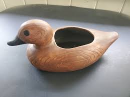 Vintage 1973 FTDA Ceramic Duck Planter With Wood Grain Brown Glaze - Made in Japan - Etsy