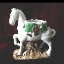 VINTAGE CERAMIC WHITE HORSE PLANTER GRAPES MID CENTURY JAPAN ...