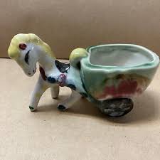 Vintage Unusual Horse & Cart Pot Planter Ornament G223 ...