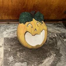 Vintage Halloween Jack-O-Lantern Ceramic Candle Holder Orange Pumpkin Large JOL | eBay