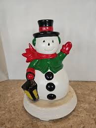 Vintage 1980 Ceramic Hand Painted Lighted Snowman on Base 10 ...