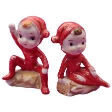 Similar Items to Pixie Elf Pair Ceramic Figurines