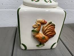 Vintage 1953 California Sierra Vista Rooster 2 Piece Canister/Cookie Jar Set