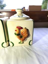 Sierra Vista Rooster Canister Set of 4, RARE COMPLETE, Hand painted. | eBay