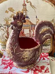 Rustic Burgundy Rooster Planter | Vintage Ceramic Folk Art Style - Etsy Israel