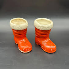 Vintage Santa Claus Boot Planters Christmas Decoration Mid ...