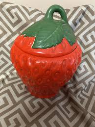 Vintage Ceramic Strawberry Cookie Jar Canister Kitchen ...
