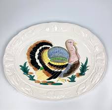 VTG Ceramic Turkey Platter - Colorful Turkey w White Border 19"x14" Thanksgiving | eBay