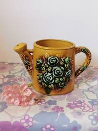 Vintage English Majolica Watering Can Vase, Jug. Embossed ...