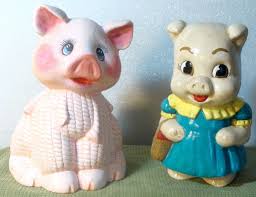 VINTAGE LOT OF 2 HANDMADE CERAMIC/PLASTER PIGGY BANKS LOOK ...