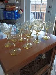 Art Deco Set of 8 Yellow, Amber Optic Paneled Depression Glass Floral Etched Tall Sherbet Champagne Glasses Elegant Glass - Etsy