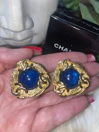 Coco Chanel Rare Vintage Amazing Blue Gripoix Statement Iconic Earrings! MINT! | eBay